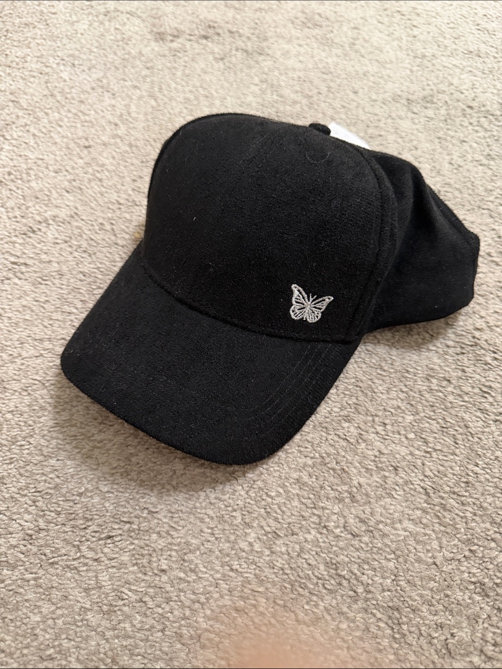 Black Baseball Cap with Silver Butterfly Embroidery